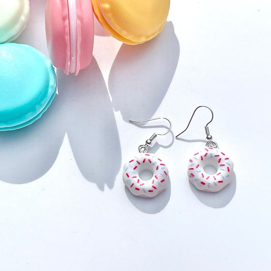 White Donut Sprinkles Dropper Earrings