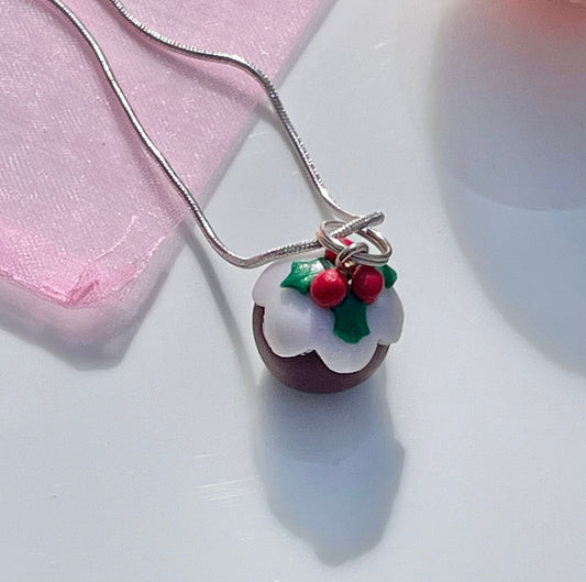 Handmade Christmas Figgy Pudding Pendant Necklace Fimo Clay Jewellery gift for her Christmas