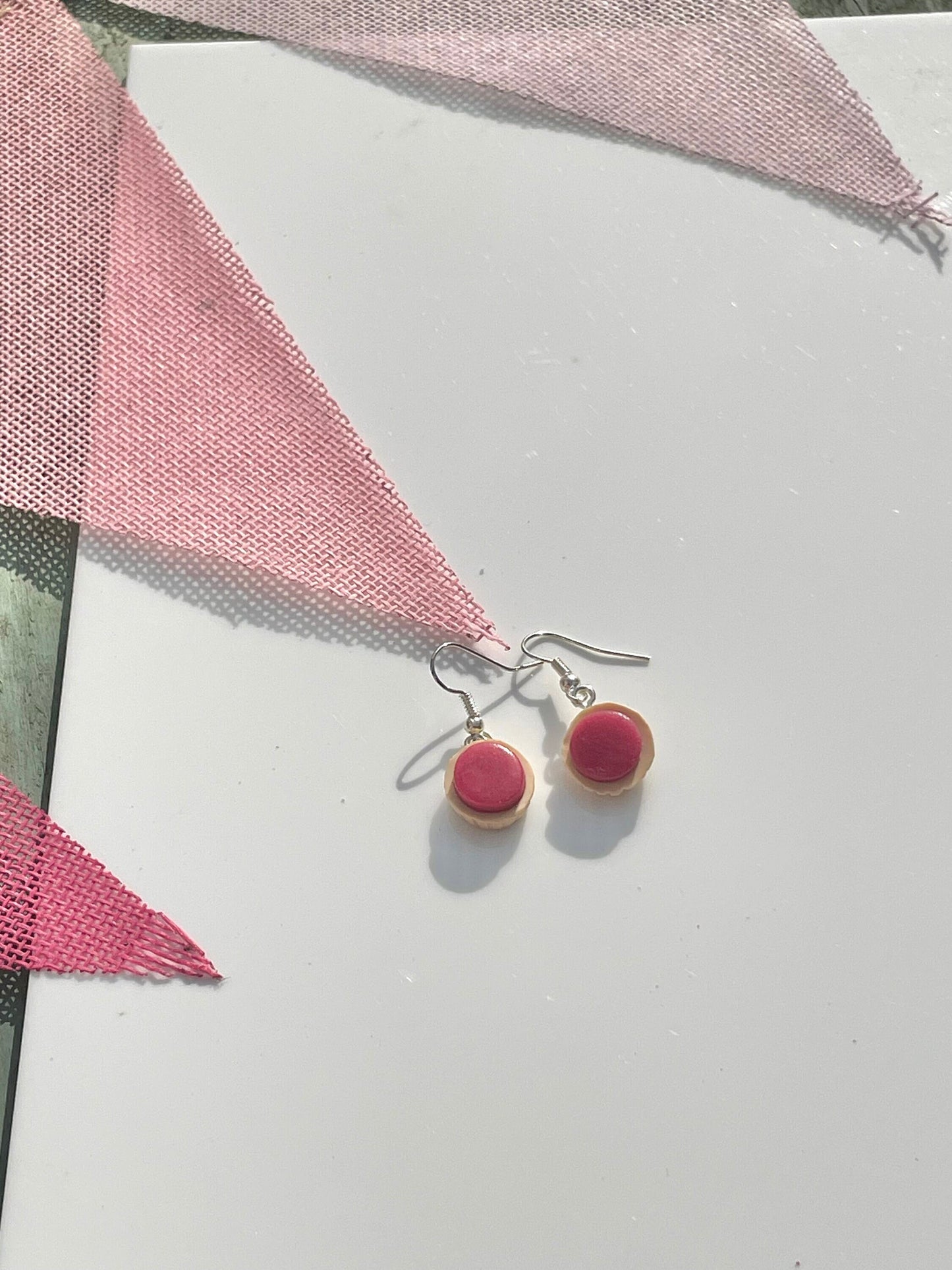 Handmade Sterling Silver Raspberry Jam Tart Earrings