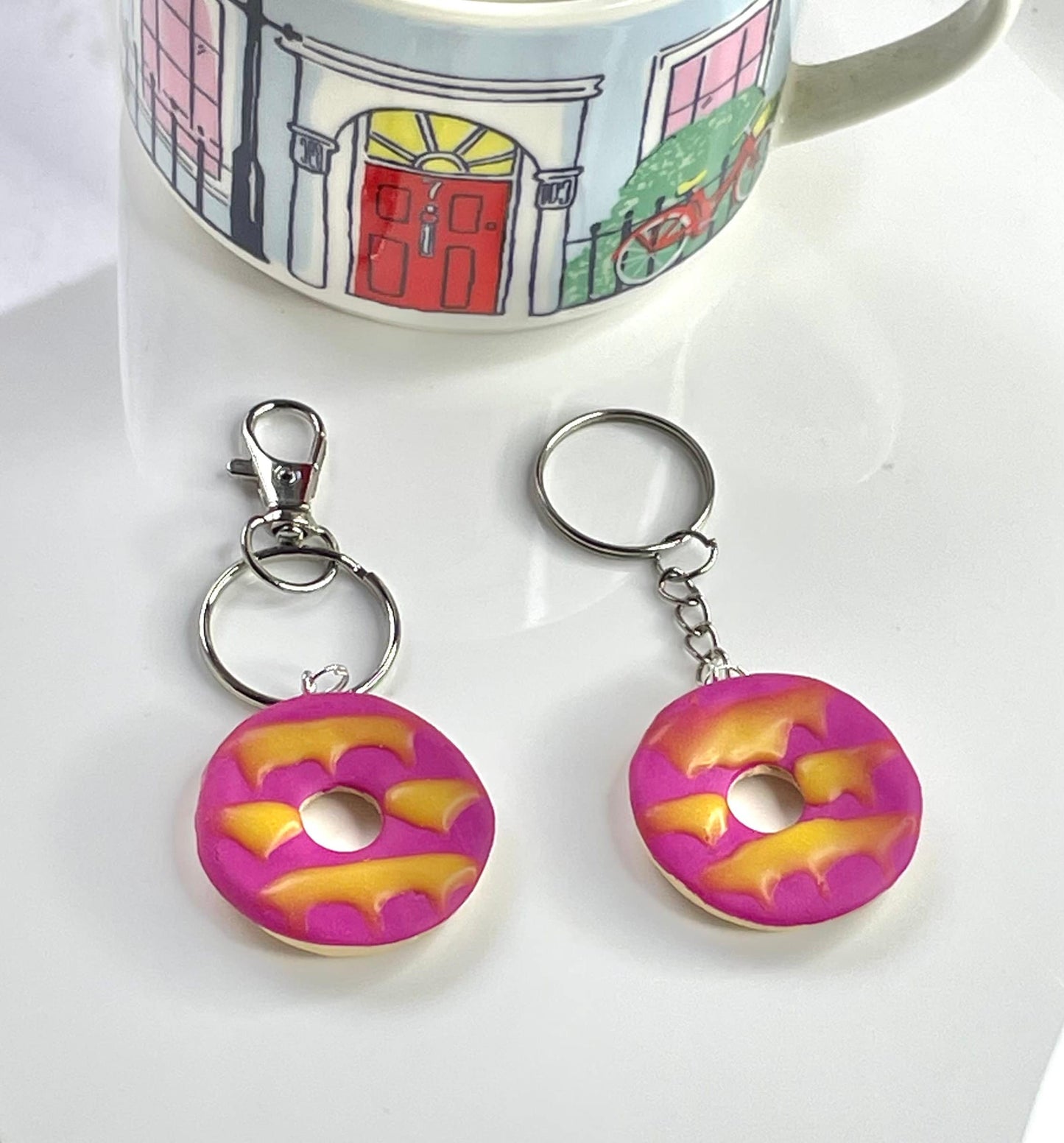 Fun Hot Pink Party Ring Biscuit Keyring Keychain
