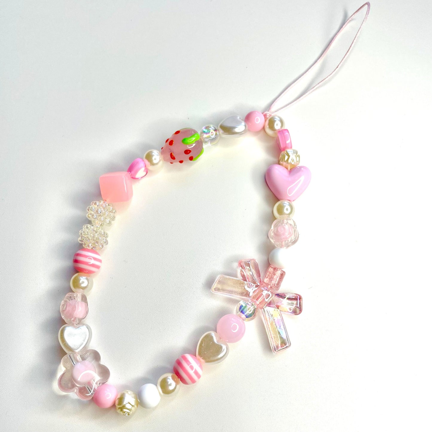 Pink Strawberry Heart Bow Mobile Phone Wrist Strap