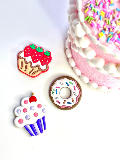 3 Bakery Fridge Magnets - Foodie Cake Cupcake Doughnut Donut Candy Flat Fridge Magnets - Gift Bag Included