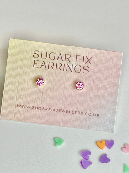 Pink Crystal Tiny Stud Earrings