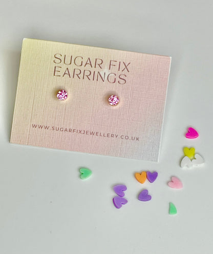 Pink Crystal Tiny Stud Earrings