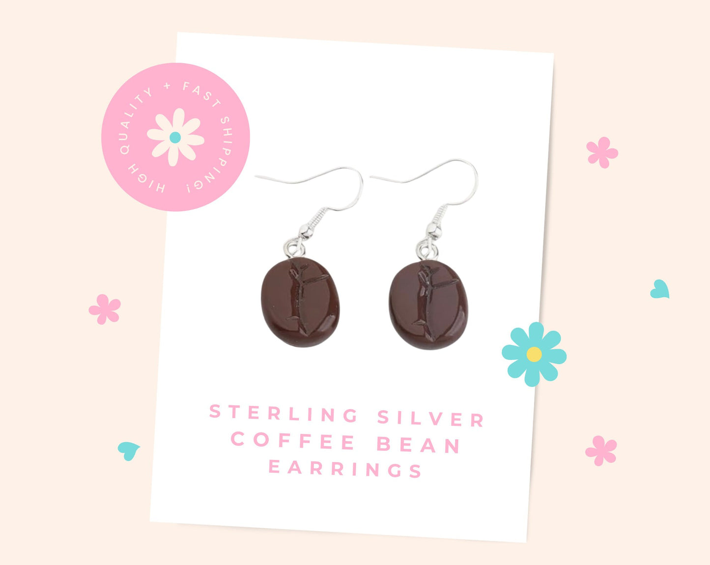 Sterling Silver Coffee Bean Dropper Earrings