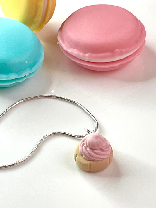 Handmade Iced Gem Pink Biscuit Necklace