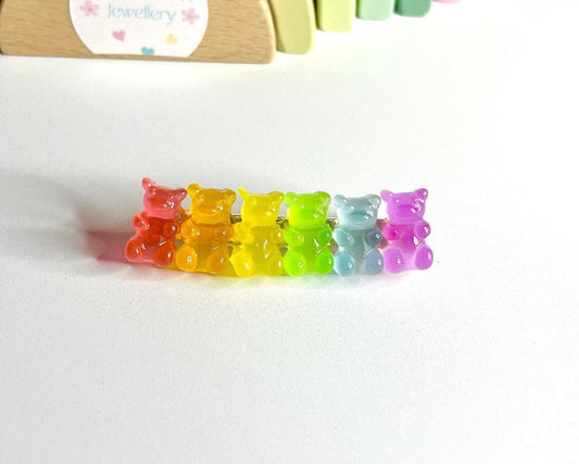 Rainbow Teddy Gummy  Bear Hair Clip Slide