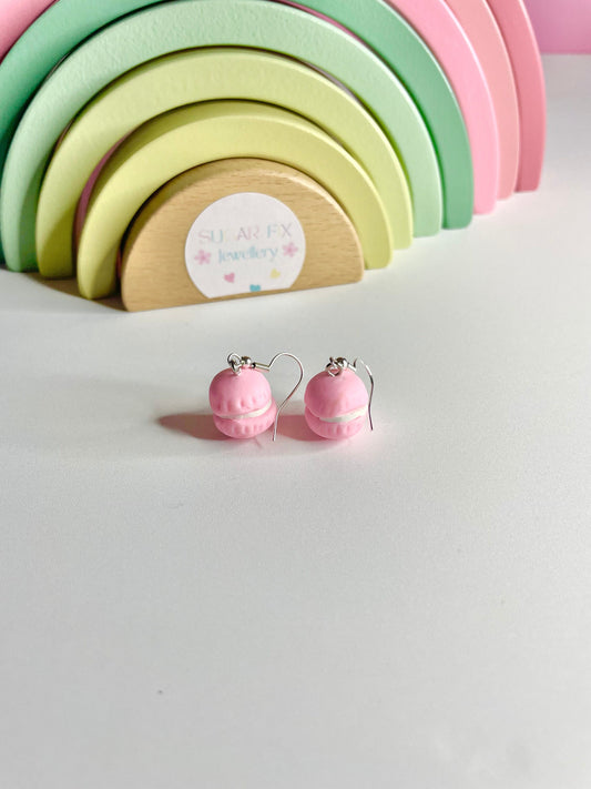 Sterling Silver Baby Pink Macaroon Dangly Earrings