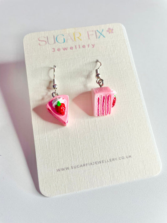 Pink Strawberry Cake Dropper Sterling Silver Earrings