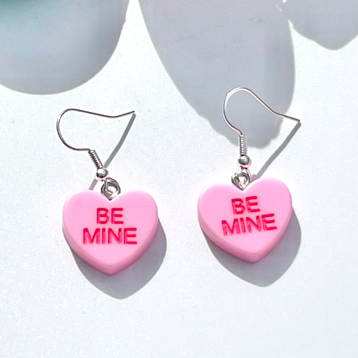 Be Mine Love Hearts Pastel Pink Dropper Earrings
