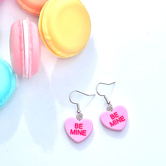 Be Mine Love Hearts Pastel Pink Dropper Earrings