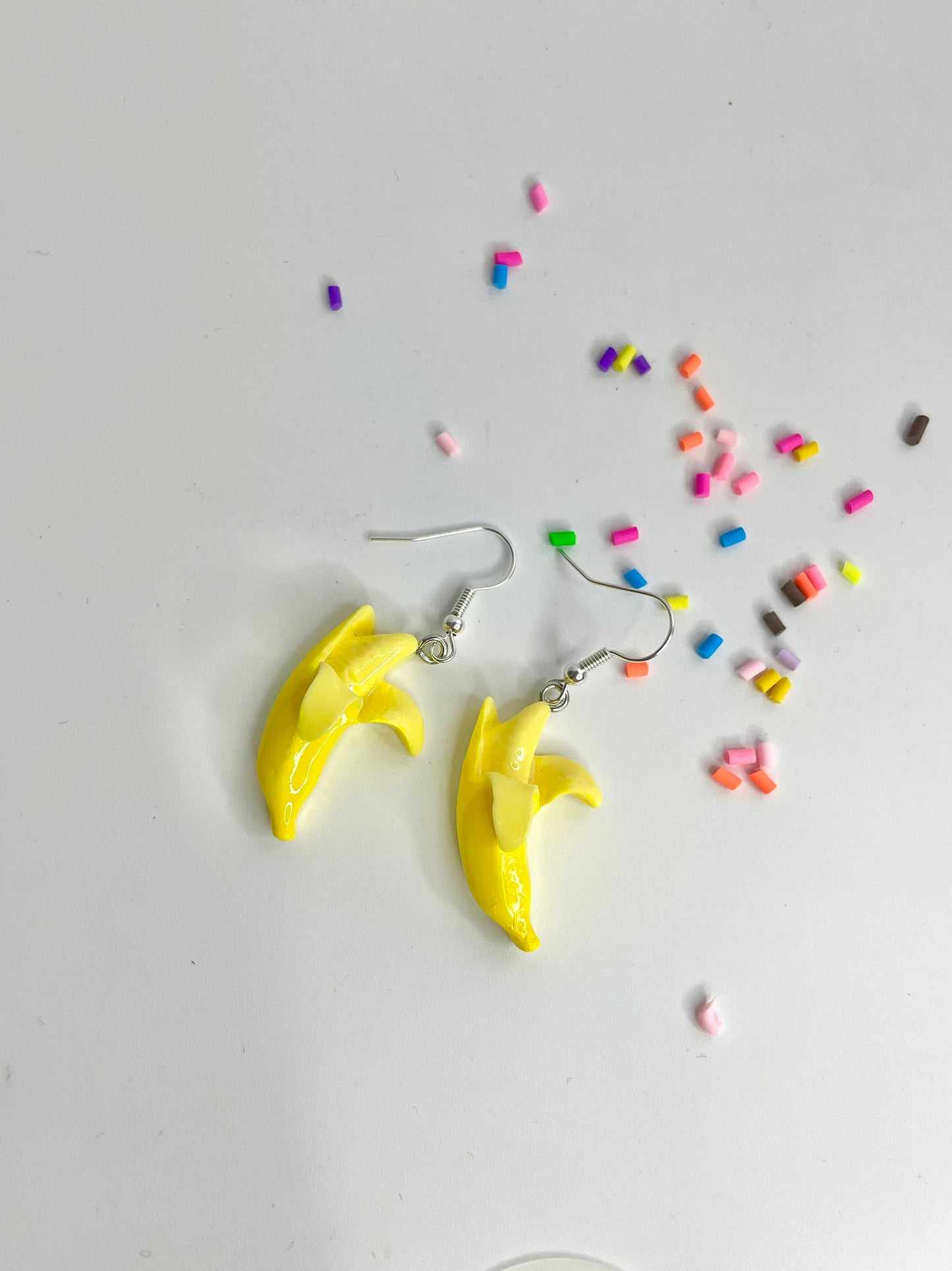 Quirky Banana Fruit Dangle Sterling Silver Earrings