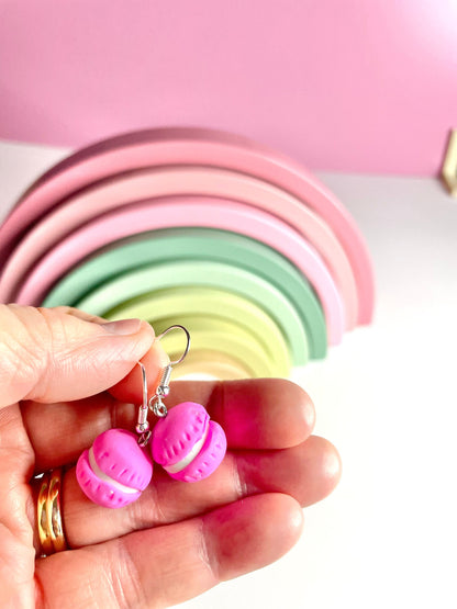 Sterling Silver Hot Pink Macaroon Earrings