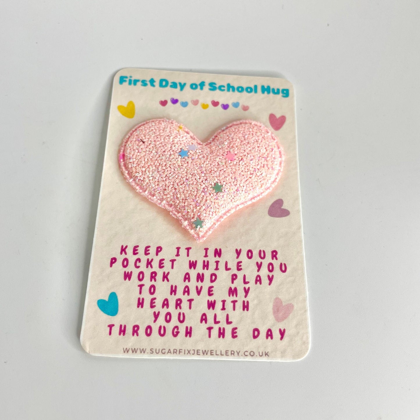 First Day of School - Pocket Hug Heart  - Fabric Glittery Anxiety Gift