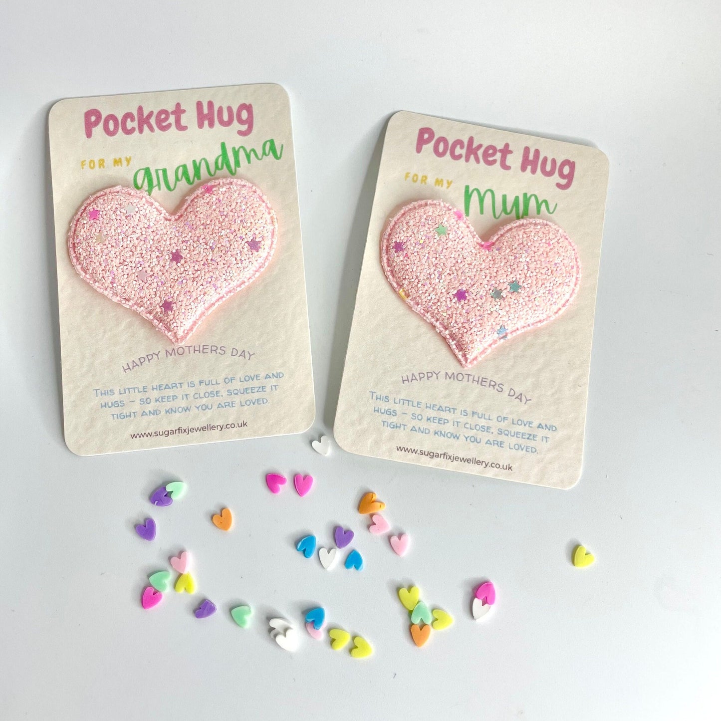 Mothers Day Pocket Hug Gift - Personalised Unique Fabric Glittery Heart - Sending A Hug - Mummy Mam Grandma Nanny Nan - Gift Envelope Inc