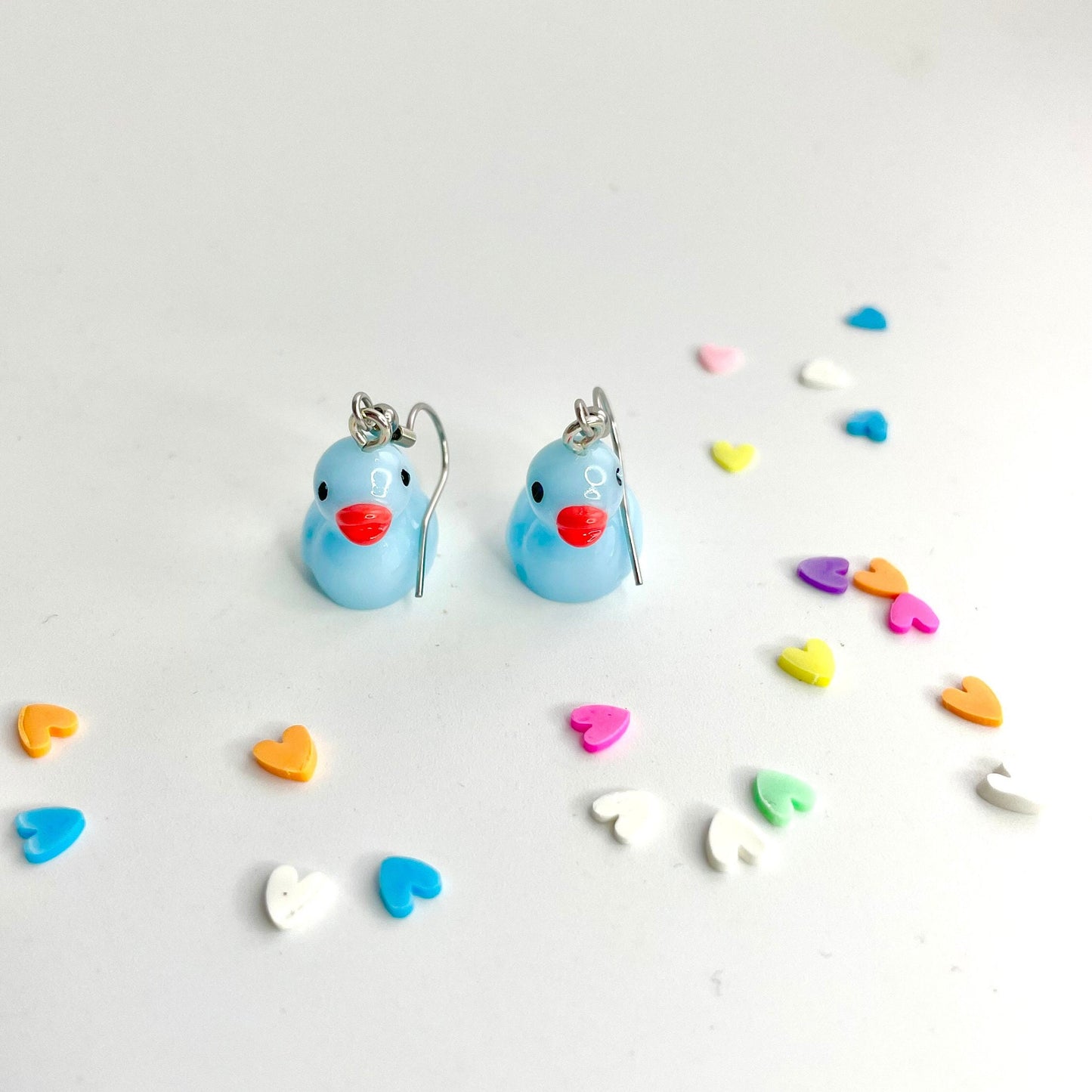 Blue Cute Duck Dropper Dangly Pierced Earrings