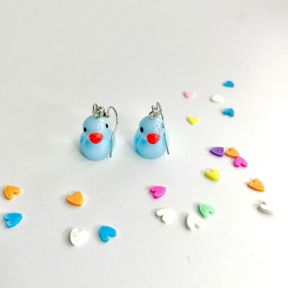 Blue Cute Duck Dropper Dangly Pierced Earrings