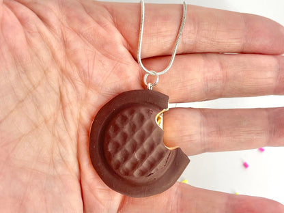 Handmade Bitten Jaffa Cake Pendant Necklace Fimo Polymer Clay Biscuit