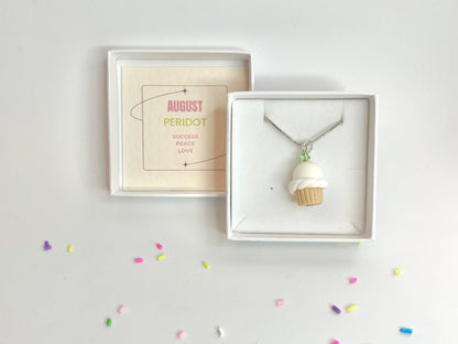 August Peridot Crystal Birthstone Cupcake Pendant
