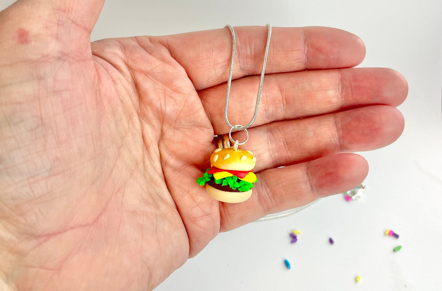 Handmade Cheeseburger Necklace Fast Junk Food