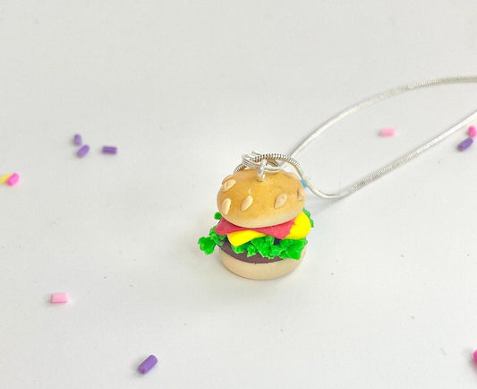 Handmade Cheeseburger Necklace Fast Junk Food