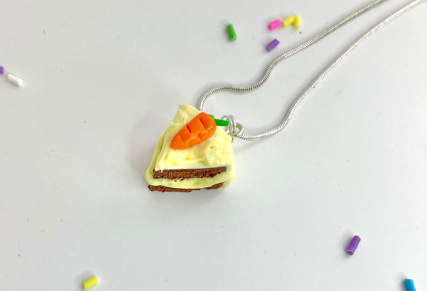 Carrot Cake Sponge Charm Pendant Handmade Clay Necklace
