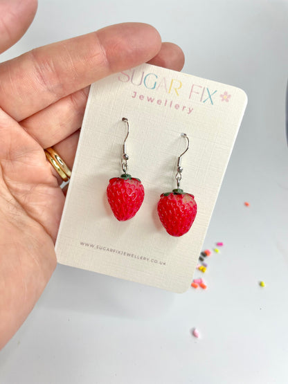 Cute Strawberry Fruit Dangle Dropper Sterling Silver Earrings