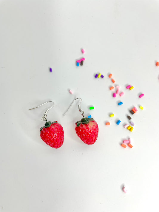 Cute Strawberry Fruit Dangle Dropper Sterling Silver Earrings