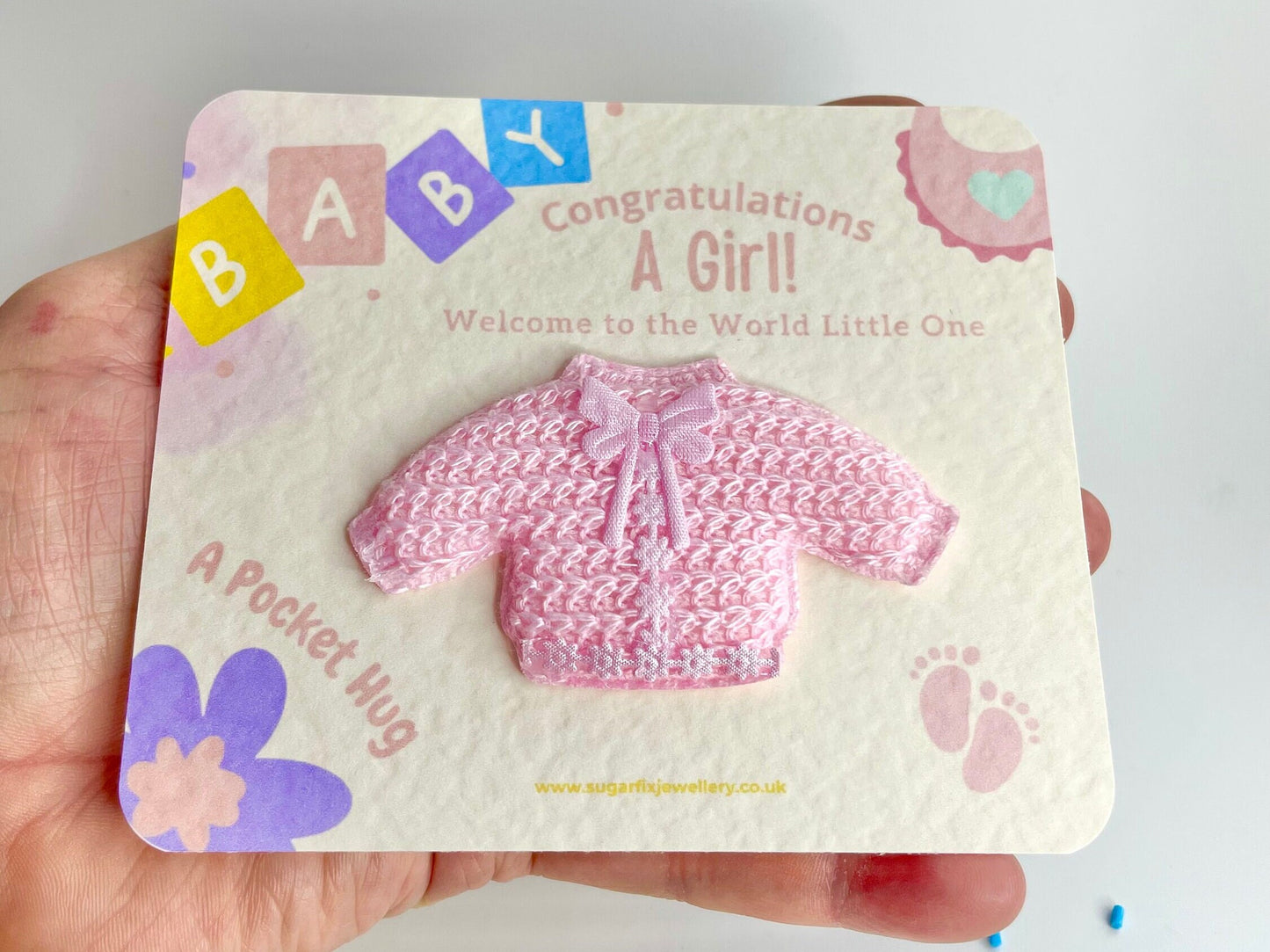 Congratulations New Baby Girl Large Pocket Hug Gift