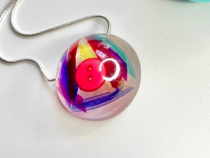 Multi Coloured Button & Ribbon Resin Necklace