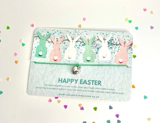 Happy Easter Wish Bracelet - Dainty Friendship String Bracelet Jewellery Chocolate Egg Alternative Gift - Easter - Gift Bag & Tag Included