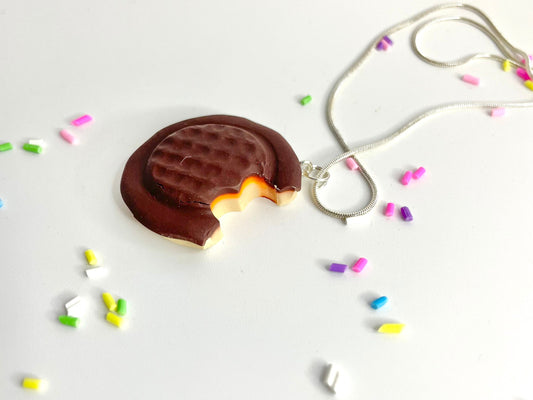 Handmade Bitten Jaffa Cake Pendant Necklace Fimo Polymer Clay Biscuit