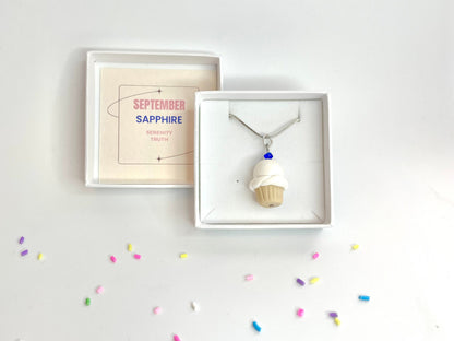 September Sapphire Crystal Birthstone Cupcake Pendant