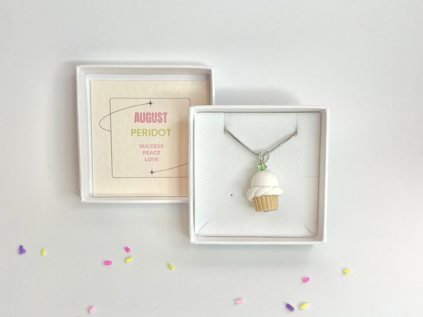 August Peridot Crystal Birthstone Cupcake Pendant