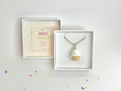 August Peridot Crystal Birthstone Cupcake Pendant