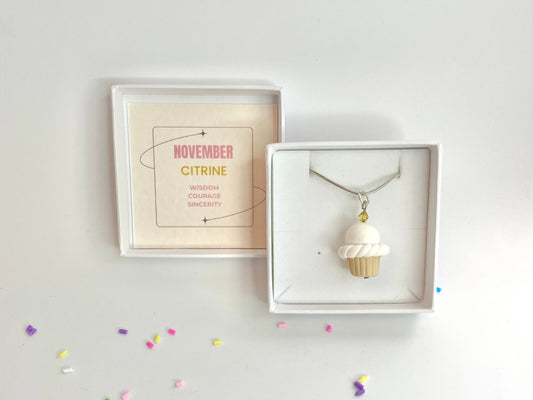 November Topaz Crystal Birthstone Cupcake Pendant