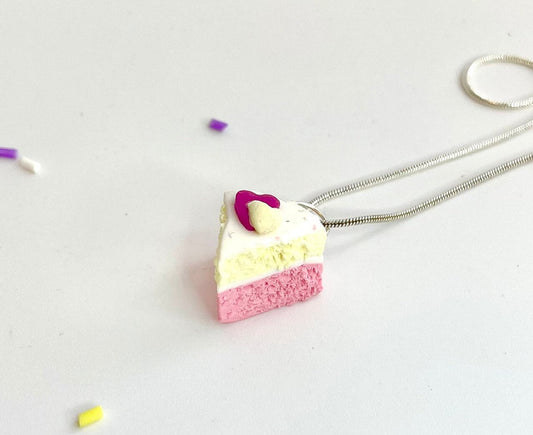 Tiny Angel Cake Slice Charm Pendant Necklace