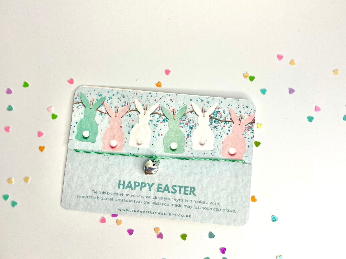 Happy Easter Wish Bracelet - Dainty Friendship String Bracelet Jewellery Chocolate Egg Alternative Gift - Easter - Gift Bag & Tag Included