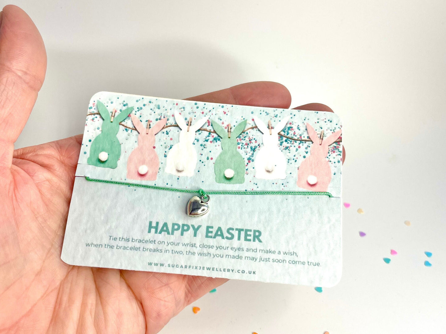 Happy Easter Wish Bracelet - Dainty Friendship String Bracelet Jewellery Chocolate Egg Alternative Gift - Easter - Gift Bag & Tag Included