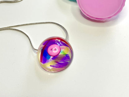 Vibrant Purple Button Resin Pendant Necklace