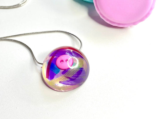 Vibrant Purple Button Resin Pendant Necklace