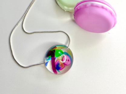 Colourful Button & Ribbon Resin Pendant Necklace