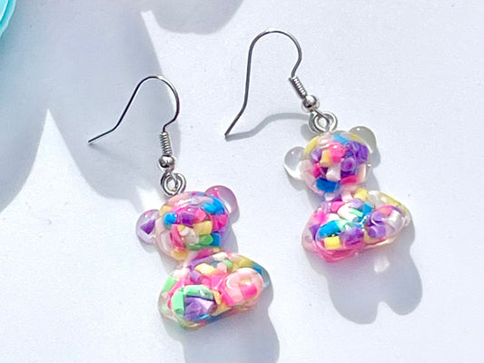 Rainbow Sprinkles Teddy Bear Dropper Earrings