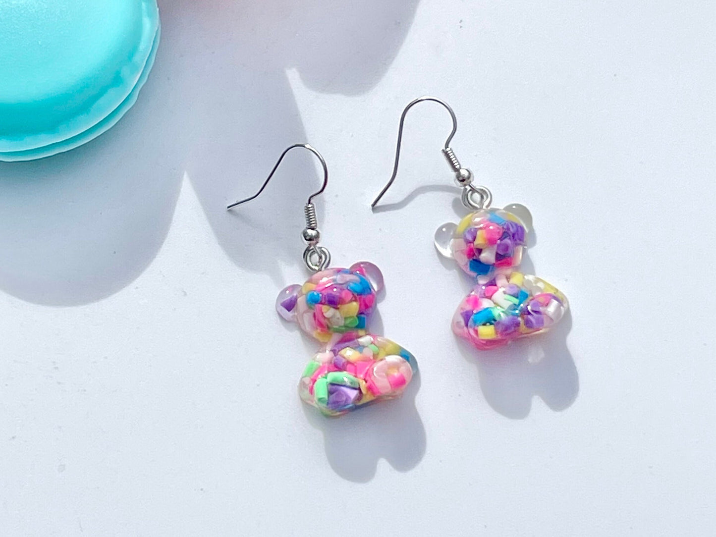 Rainbow Sprinkles Teddy Bear Dropper Earrings