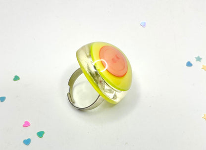 Yellow Button Statement Adjustable Ring