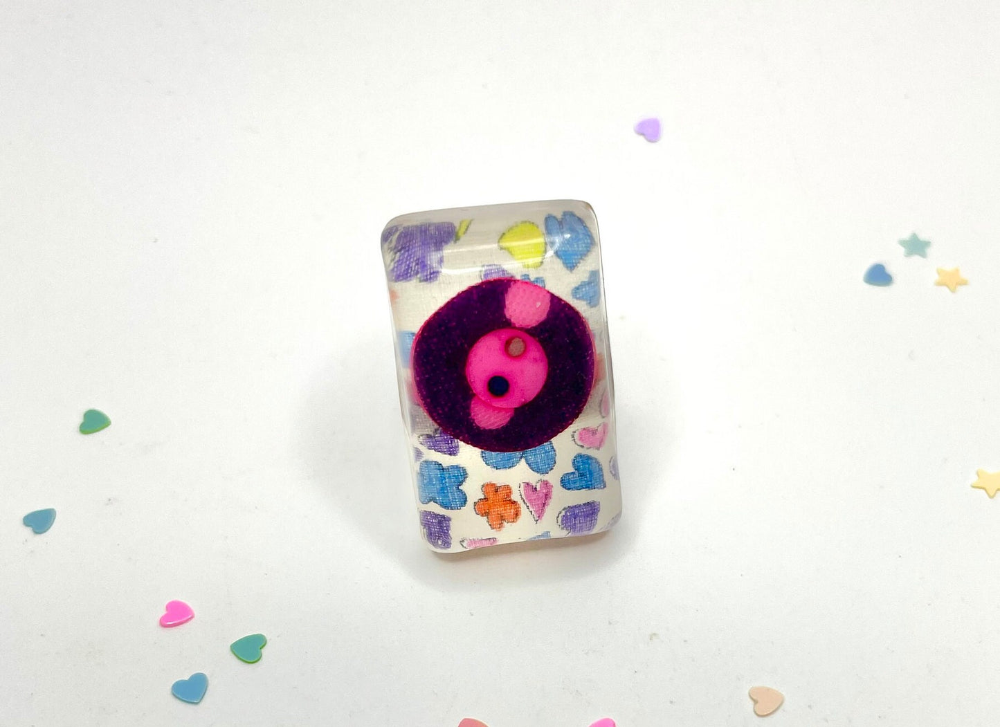 Colourful Button Ring Statement Resin Handmade