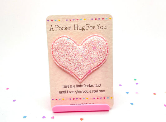 Pink Glitter Heart Pocket Hug