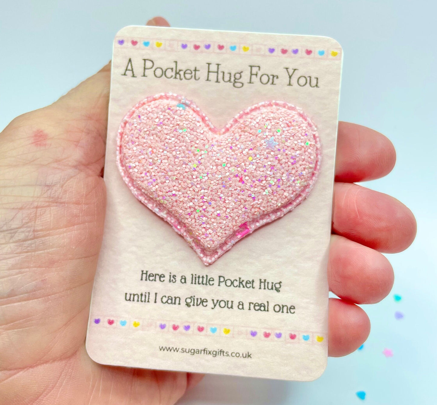 Pink Glitter Heart Pocket Hug