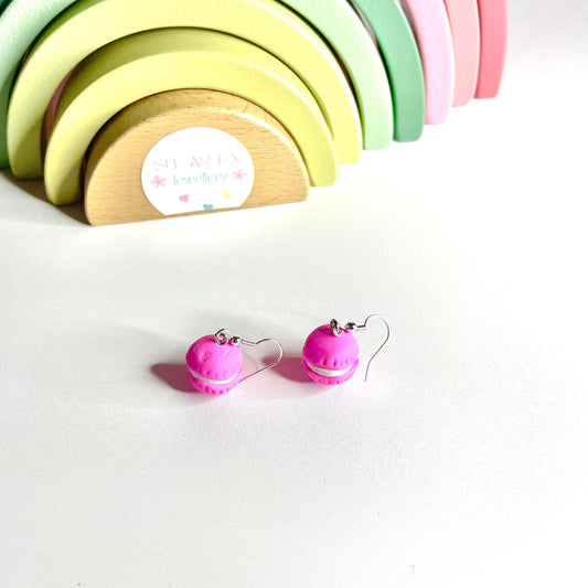 Sterling Silver Hot Pink Macaroon Earrings