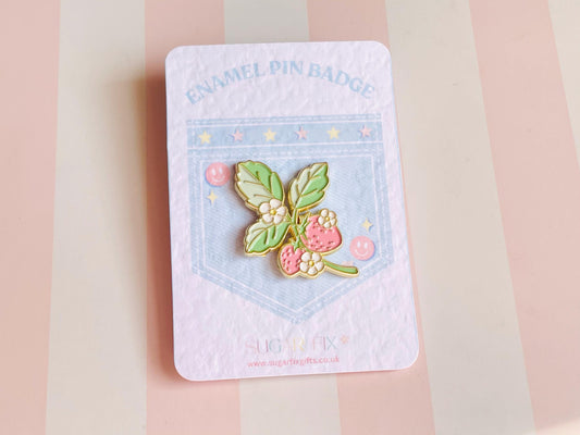 Strawberry Blossom Enamel Pin Brooch
